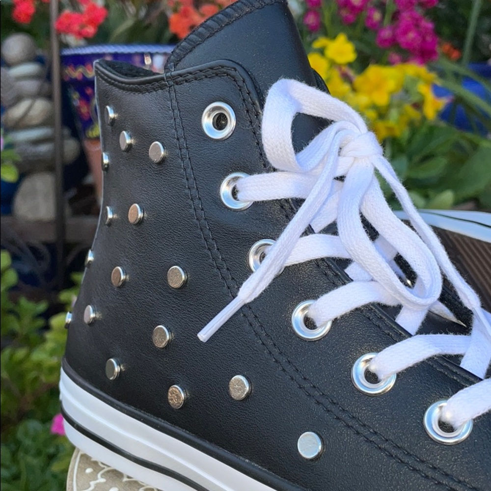 Leather & Silver Studded Converse Hi Tops Sz 7 - Picture 15 of 16